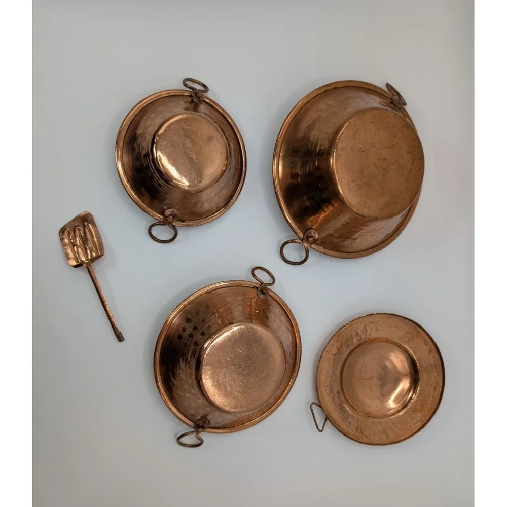 Vintage Mini Small Copper Pans Set 3 Mexican Style Cazo Pans Hammered 5 inch